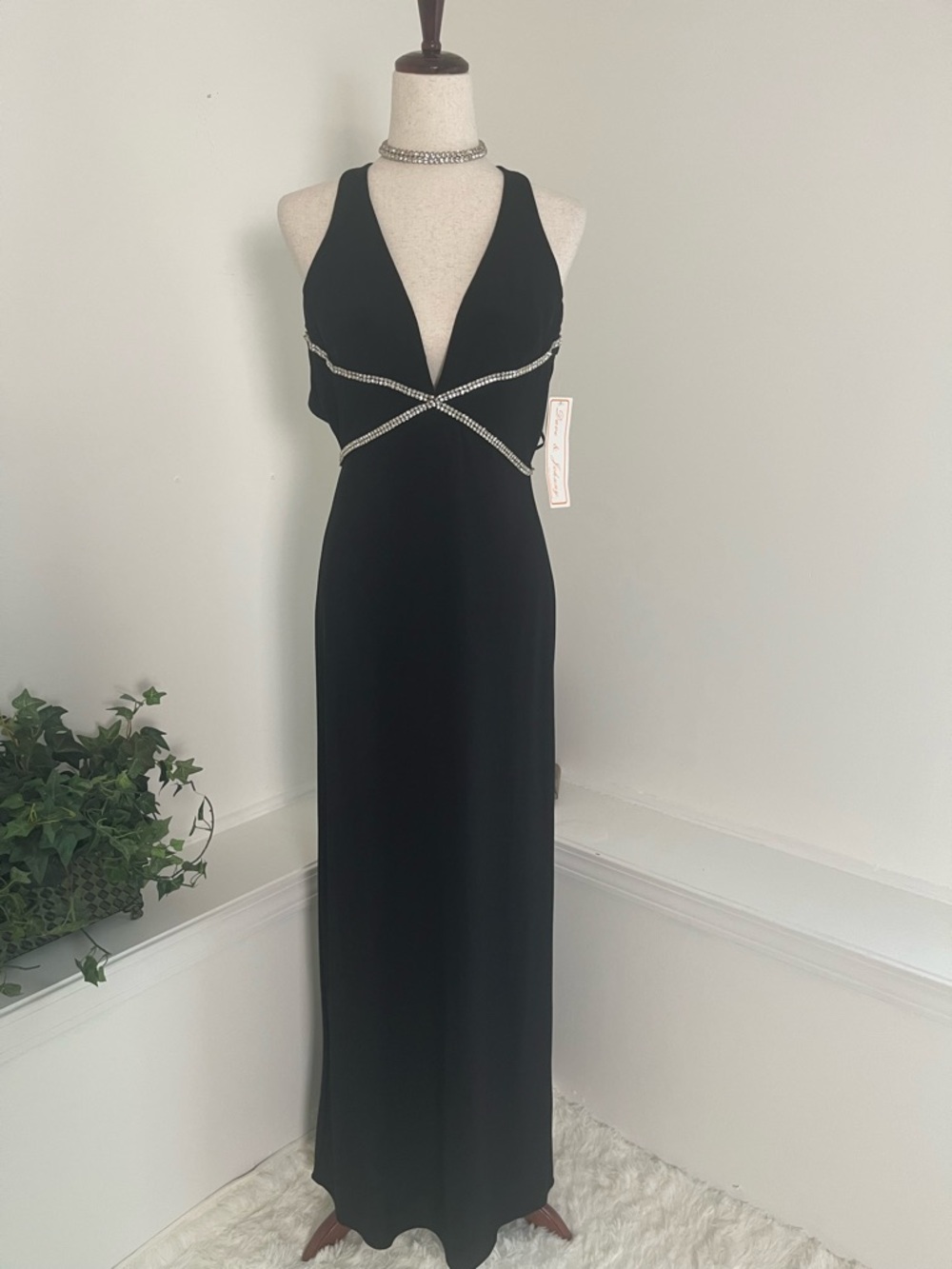 VTG Dave And Johnny By Laura Ryner Rhinestone Open Back Project Dress 9/10
